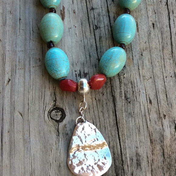 Faux Turquoise Silver Plated Statement Necklace - Picture 6 of 10